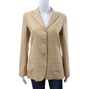 Domenico Vacca Womens Basic Jacket Beige Plaid Rayon Button Long Sleeve Size S